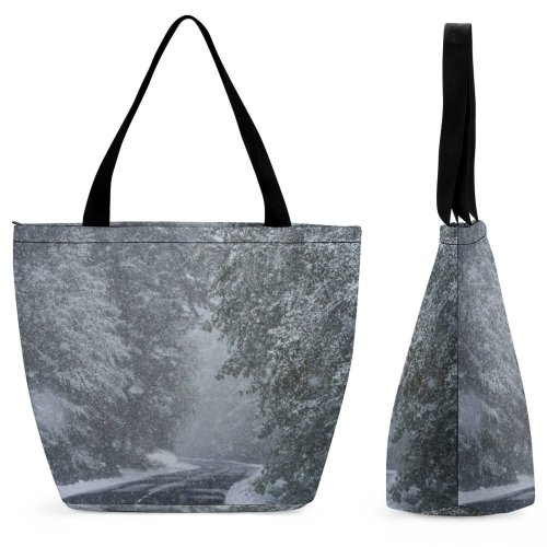 Yanfind Shopping Bag for Ladies Grey Snow Blizzard Outdoors Storm Winter Mont Revard Les Deserts France Snowstorm Reusable Multipurpose Heavy Duty Grocery Bag for Outdoors.