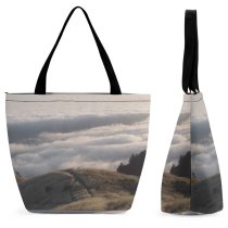 Yanfind Shopping Bag for Ladies Grey Ridge Mount Tamalpais United States Field Grassland Mound Outdoors Cloud Reusable Multipurpose Heavy Duty Grocery Bag for Outdoors.