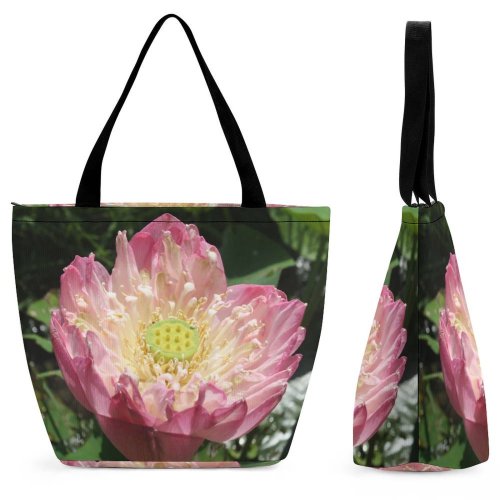 Yanfind Shopping Bag for Ladies Flower Waterlily Flowering Plant Petal Botany Wildflower Aquatic Annual Lily Reusable Multipurpose Heavy Duty Grocery Bag for Outdoors.