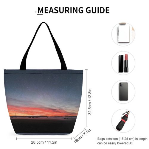Yanfind Shopping Bag for Ladies Afterglow Scenery Clouds Sunset Grass Landscape Grassland Field Space Galaxy Sunrise Astronomy Reusable Multipurpose Heavy Duty Grocery Bag for Outdoors.