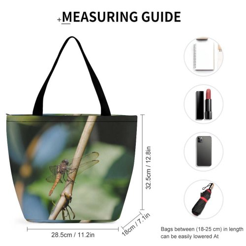 Yanfind Shopping Bag for Ladies Insect Fly Forest India Jungle Dragonflies Damseflies Invertebrate Organism Macro Reusable Multipurpose Heavy Duty Grocery Bag for Outdoors.