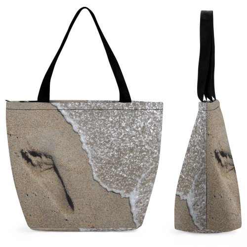 Yanfind Shopping Bag for Ladies Footprint Sea Ocean Shore Sand Foam Temporary Fleeting Impermanent Beach Walk Reusable Multipurpose Heavy Duty Grocery Bag for Outdoors.