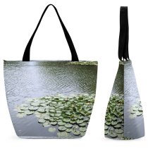 Yanfind Shopping Bag for Ladies Lily Pads Lilypads Lillypads Pond River Lake Aqua H Ripples Reusable Multipurpose Heavy Duty Grocery Bag for Outdoors.