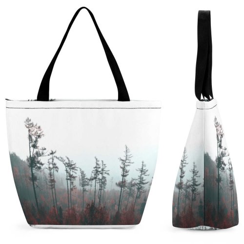 Yanfind Shopping Bag for Ladies High Tatras Vysoké Tatry Slovensko Fire Outdoors Fog Forest Bush Plant Vegetation Reusable Multipurpose Heavy Duty Grocery Bag for Outdoors.