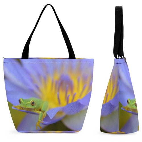 Yanfind Shopping Bag for Ladies Frog Amphibian Wildlife Flower Cairns Australia Plant Relaxing Tree Petal Bokeh Reusable Multipurpose Heavy Duty Grocery Bag for Outdoors.