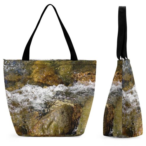 Yanfind Shopping Bag for Ladies River Flow Cascade Clear Morning Deluge Runoff Liquid Moist Glitter Crystal Reusable Multipurpose Heavy Duty Grocery Bag for Outdoors.
