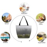 Yanfind Shopping Bag for Ladies Fog Willow-Witt Ranch Ashland United States Grey Field Cabin Cozy Solar Panels Reusable Multipurpose Heavy Duty Grocery Bag for Outdoors.