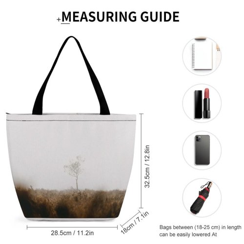 Yanfind Shopping Bag for Ladies Fog Mist Outdoors Forest National Park United Minimal Tree Sapling Winter Reusable Multipurpose Heavy Duty Grocery Bag for Outdoors.