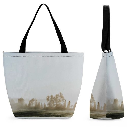 Yanfind Shopping Bag for Ladies Fog Outdoors Stowe Mist Vt Usa Grey Sunrise Dusk Tree Isolated Vermont Reusable Multipurpose Heavy Duty Grocery Bag for Outdoors.