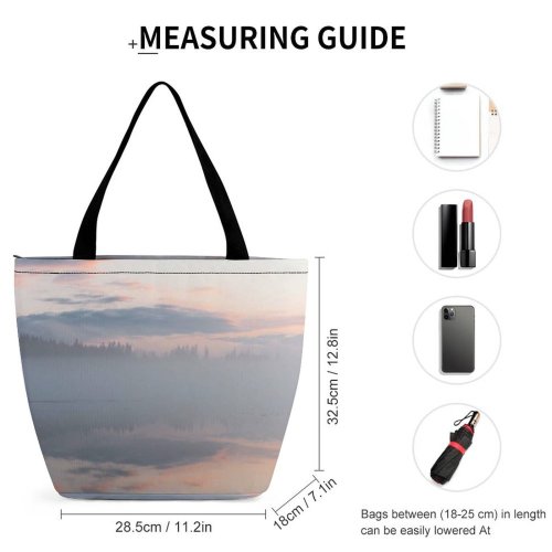 Yanfind Shopping Bag for Ladies Fog Outdoors Mist Sky Finland Grey Beautiful Landscape Cloud Mirror-Like Lake Sunrise Reusable Multipurpose Heavy Duty Grocery Bag for Outdoors.