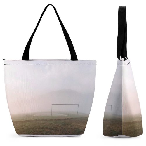 Yanfind Shopping Bag for Ladies Fog Outdoors Grey Mist Goal Field Reusable Multipurpose Heavy Duty Grocery Bag for Outdoors.