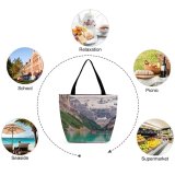 Yanfind Shopping Bag for Ladies Adventure Landscape Sight Boat River Outdoors Scenic Banff Lake Canoeing Reusable Multipurpose Heavy Duty Grocery Bag for Outdoors.