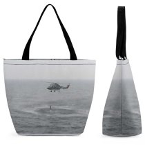 Yanfind Shopping Bag for Ladies Sea Helicopter Navy Borne Fly Flying Drown Sink Live Reusable Multipurpose Heavy Duty Grocery Bag for Outdoors.