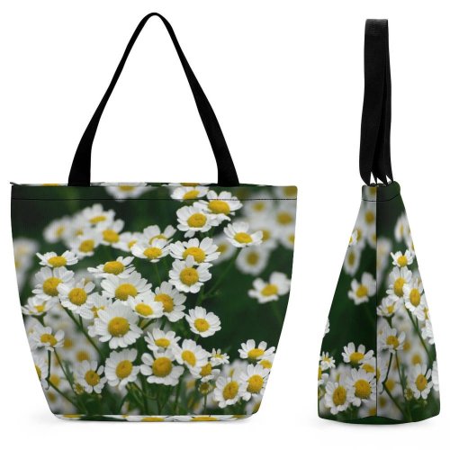 Yanfind Shopping Bag for Ladies Flower Flowering Plant Chamaemelum Nobile Oxeye Daisy Tanacetum Parthenium Mayweed Chamomile Balsamita Reusable Multipurpose Heavy Duty Grocery Bag for Outdoors.