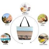 Yanfind Shopping Bag for Ladies Ocean Beach Sand Tracks Tire Sea Grass Disappear Shore Sky Natural Reusable Multipurpose Heavy Duty Grocery Bag for Outdoors.