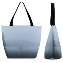 Yanfind Shopping Bag for Ladies Fog Outdoors Mist Suoyarvi Республика Карелия Grey Autumn Forest Lake Adventure Reusable Multipurpose Heavy Duty Grocery Bag for Outdoors.