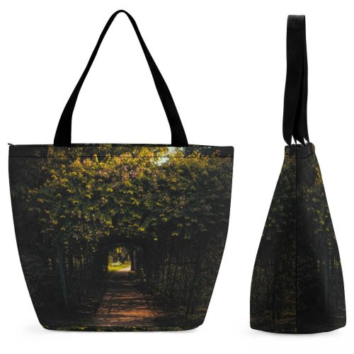 Yanfind Shopping Bag for Ladies Garden Outdoors Arbour Porch Patio Pergola Path Warm Tones Golden Hour Greenery Reusable Multipurpose Heavy Duty Grocery Bag for Outdoors.