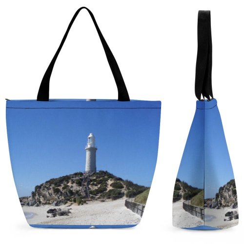 Yanfind Shopping Bag for Ladies Lighthouse Coastline Rottnest Perth Beach Sea Promontory Sky Shore Coast Reusable Multipurpose Heavy Duty Grocery Bag for Outdoors.