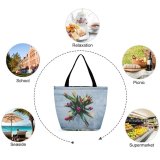 Yanfind Shopping Bag for Ladies Flower Tulip Flora Plant Rose Bouquet Arrangement Ornament Spring Leaf Purple Reusable Multipurpose Heavy Duty Grocery Bag for Outdoors.
