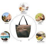 Yanfind Shopping Bag for Ladies Afterglow Scenery Surf Clouds Sunset Oceanside Beach Peaceful Sunrise Tranquil Scenic Outdoors Reusable Multipurpose Heavy Duty Grocery Bag for Outdoors.