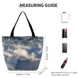 Yanfind Shopping Bag for Ladies Foam Ocean Beach Sand Wave Swell Cloud Sky Cumulus Daytime Reusable Multipurpose Heavy Duty Grocery Bag for Outdoors.