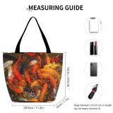 Yanfind Shopping Bag for Ladies Koi Fish Japanese Garden Pond Platform Swim Carp Feeding Feed Cuisine Reusable Multipurpose Heavy Duty Grocery Bag for Outdoors.