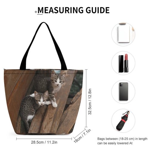 Yanfind Shopping Bag for Ladies Young Stripe Pet Funny Family Kitten Wood Portrait Curiosity Cute Little Cat Reusable Multipurpose Heavy Duty Grocery Bag for Outdoors.