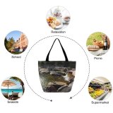 Yanfind Shopping Bag for Ladies Flowing Fountain Rocks Rock Watercourse Resources Pond Natural Landscape Boulder Bed Reusable Multipurpose Heavy Duty Grocery Bag for Outdoors.