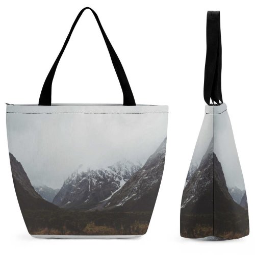 Yanfind Shopping Bag for Ladies Grey Outdoors Range Slope Peak Snow Plateau Building Housing Reusable Multipurpose Heavy Duty Grocery Bag for Outdoors.