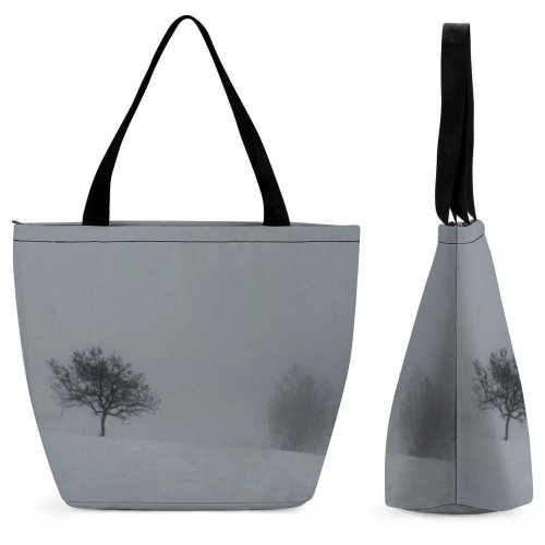 Yanfind Shopping Bag for Ladies Mountains Fog Mist Poland Beskidy Boracza Hala Polish Snow Winter Atmospheric Sky Reusable Multipurpose Heavy Duty Grocery Bag for Outdoors.