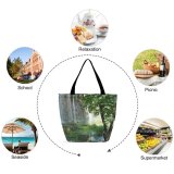 Yanfind Shopping Bag for Ladies Lake Beautiful Mist Waterfall Resources Natural Landscape Vegetation Watercourse Reusable Multipurpose Heavy Duty Grocery Bag for Outdoors.