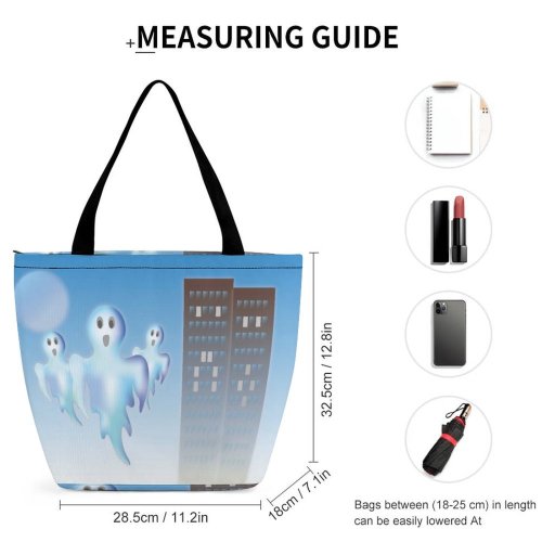 Yanfind Shopping Bag for Ladies Graphics Saeson Ghost City Halloween Scary Cartoon Spooky Happy ChIandra U C Reusable Multipurpose Heavy Duty Grocery Bag for Outdoors.
