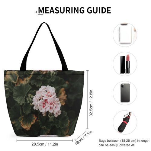 Yanfind Shopping Bag for Ladies Flower Geranium Plant Rose Grey Creative Commons Reusable Multipurpose Heavy Duty Grocery Bag for Outdoors.