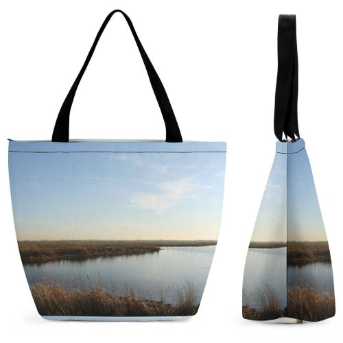 Yanfind Shopping Bag for Ladies Netherlands Dutch Polder Polders Meadows Grass Grasslands River Creek Sky Horizon Reusable Multipurpose Heavy Duty Grocery Bag for Outdoors.