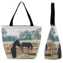 Yanfind Shopping Bag for Ladies Horse Outdoors Field Grassland Farm Countryside Rural Pasture Meadow Ranch Curitiba Reusable Multipurpose Heavy Duty Grocery Bag for Outdoors.
