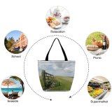 Yanfind Shopping Bag for Ladies Gate Sussex East Downs Hills Fence Field Hike Natural Landscape Grassland Grass Reusable Multipurpose Heavy Duty Grocery Bag for Outdoors.