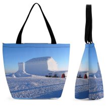 Yanfind Shopping Bag for Ladies Frozen Snow Skiing Winter Sweden Are Bleu Sky Holliday Freezing Reusable Multipurpose Heavy Duty Grocery Bag for Outdoors.