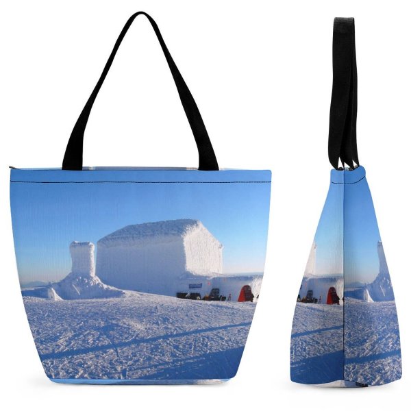 Yanfind Shopping Bag for Ladies Frozen Snow Skiing Winter Sweden Are Bleu Sky Holliday Freezing Reusable Multipurpose Heavy Duty Grocery Bag for Outdoors.