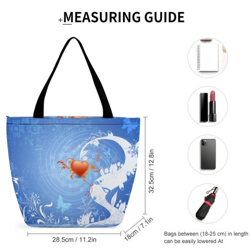 Yanfind Shopping Bag for Ladies Frozen Winter Christmas Feelings Dream Urban Love Heart Snow Santa Baby Reusable Multipurpose Heavy Duty Grocery Bag for Outdoors.