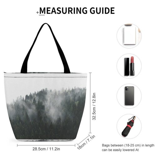 Yanfind Shopping Bag for Ladies Grey Fog Outdoors Tree Abies Fir Plant Mist Abljak Montenegro Conifer Retro Reusable Multipurpose Heavy Duty Grocery Bag for Outdoors.