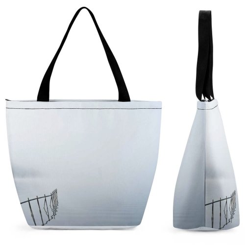 Yanfind Shopping Bag for Ladies Grey Fog Outdoors Mist Building Dock Pier Port Waterfront Lake Earlymorning Morning Reusable Multipurpose Heavy Duty Grocery Bag for Outdoors.