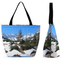 Yanfind Shopping Bag for Ladies Trees Bushes Snow Mountains Outdoor Rocks Scenery Stone Stones Sunlight Spring Reusable Multipurpose Heavy Duty Grocery Bag for Outdoors.
