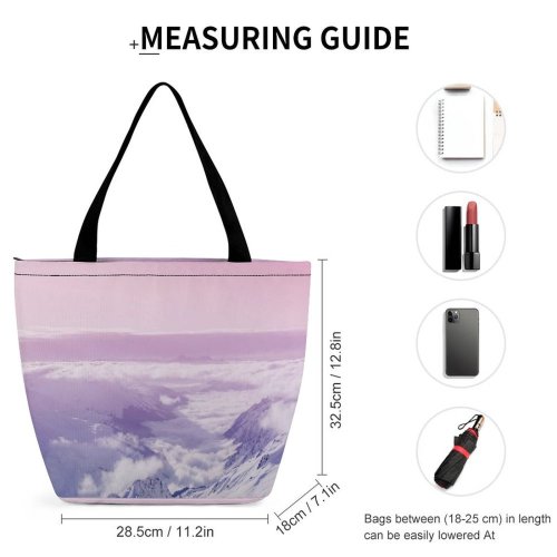 Yanfind Shopping Bag for Ladies Grey Landscape Foggy Fog Mist Ridge Range Snow Cloudy Cloud High Reusable Multipurpose Heavy Duty Grocery Bag for Outdoors.