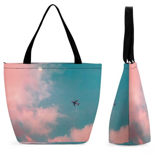Yanfind Shopping Bag for Ladies Aeroplane Airplane Clouds Aircraft Plane Technology Travel Transportation Outdoors Reusable Multipurpose Heavy Duty Grocery Bag for Outdoors.