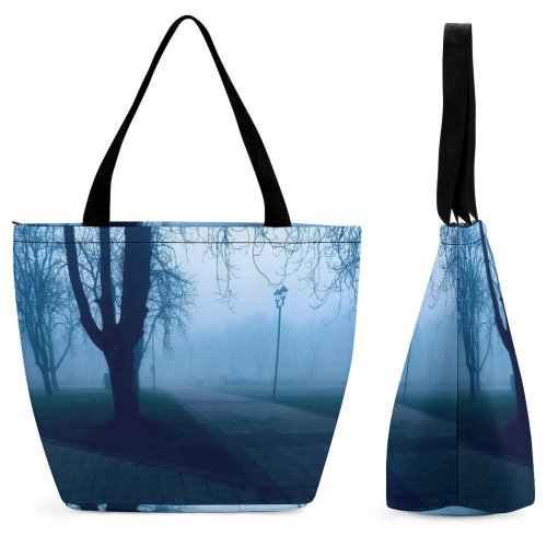 Yanfind Shopping Bag for Ladies Fog Outdoors Mist Path Public Domain Reusable Multipurpose Heavy Duty Grocery Bag for Outdoors.