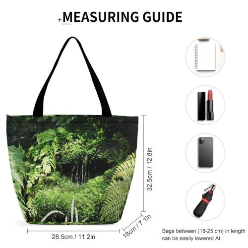 Yanfind Shopping Bag for Ladies Greenhouse Arborium Plant Plants Jungle Waterfall Vegetation Ferns Horsetails Terrestrial Reusable Multipurpose Heavy Duty Grocery Bag for Outdoors.