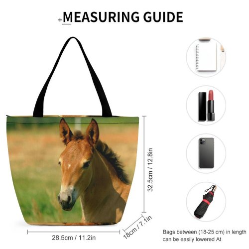 Yanfind Shopping Bag for Ladies Horse Rural Pasture Vertebrate Przewalski's Colt Foal Wildlife Mane Snout Mare Reusable Multipurpose Heavy Duty Grocery Bag for Outdoors.