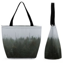 Yanfind Shopping Bag for Ladies Grey Fog Mist Tree Conifer Forest Outdoors Flora Plant Smokeys Landscape Wanderlust Reusable Multipurpose Heavy Duty Grocery Bag for Outdoors.