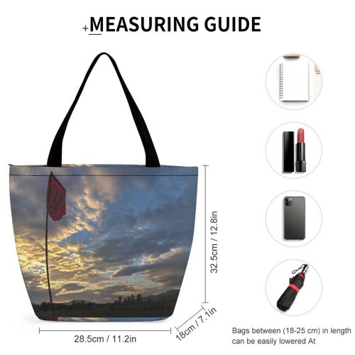 Yanfind Shopping Bag for Ladies Sky Sunrise Sunset Flag Cloud Natural Landscape Cumulus Morning Evening Atmosphere Reusable Multipurpose Heavy Duty Grocery Bag for Outdoors.