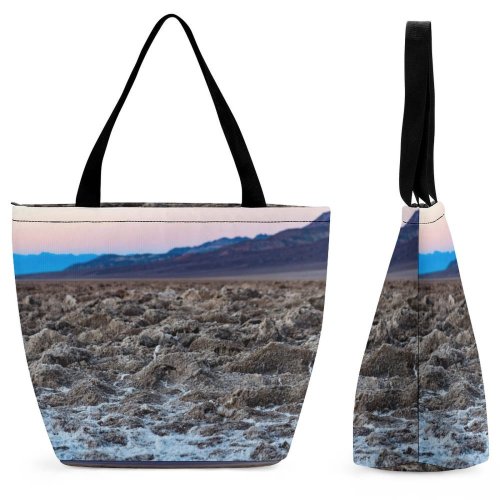 Yanfind Shopping Bag for Ladies Ground Outdoors Soil Land Sand Salt Badwater Basin Grey Plateau Adventure Reusable Multipurpose Heavy Duty Grocery Bag for Outdoors.